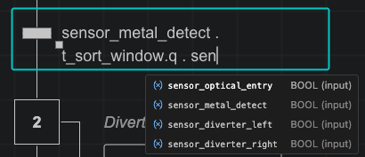 Popup de complétion intelligente proposant variables et opérateurs